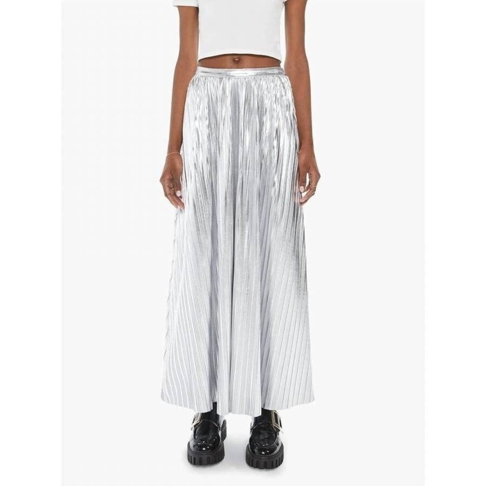 Mother Women's L The Pleated Maxi Skirt Silver Tongue Metallic Accordion Pleat